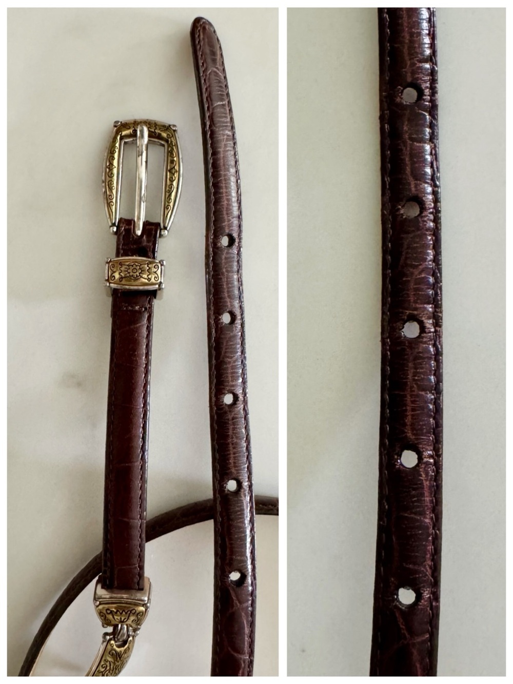 Brighton Western Brown Leather Croc-Embossed Concho Belt, Silver & Gold sz. 32 - Picture 7 of 16